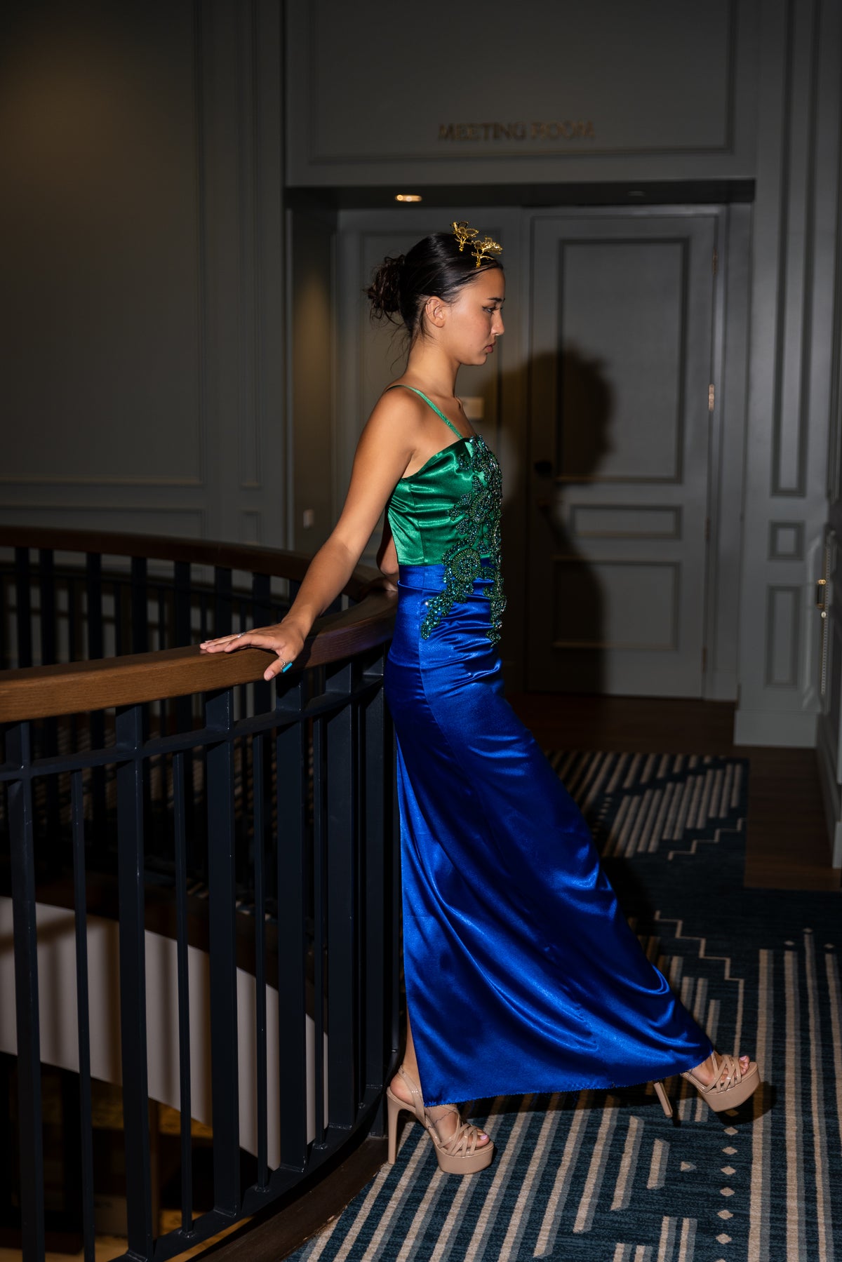 Blue & Green Embroidered Gown