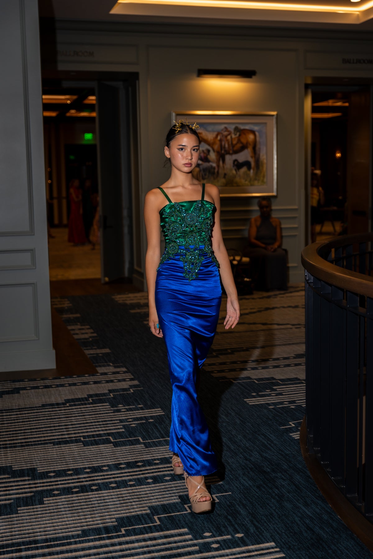 Blue & Green Embroidered Gown