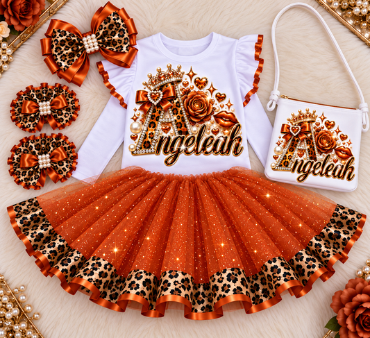 Cheetah Plaid Tutu Set Orange