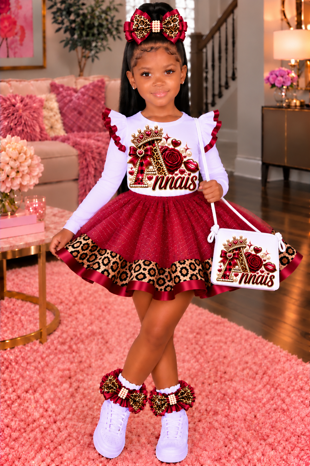 Cheetah Plaid Tutu Set Wine