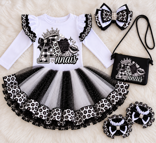 Cheetah Plaid Tutu Set Black & White