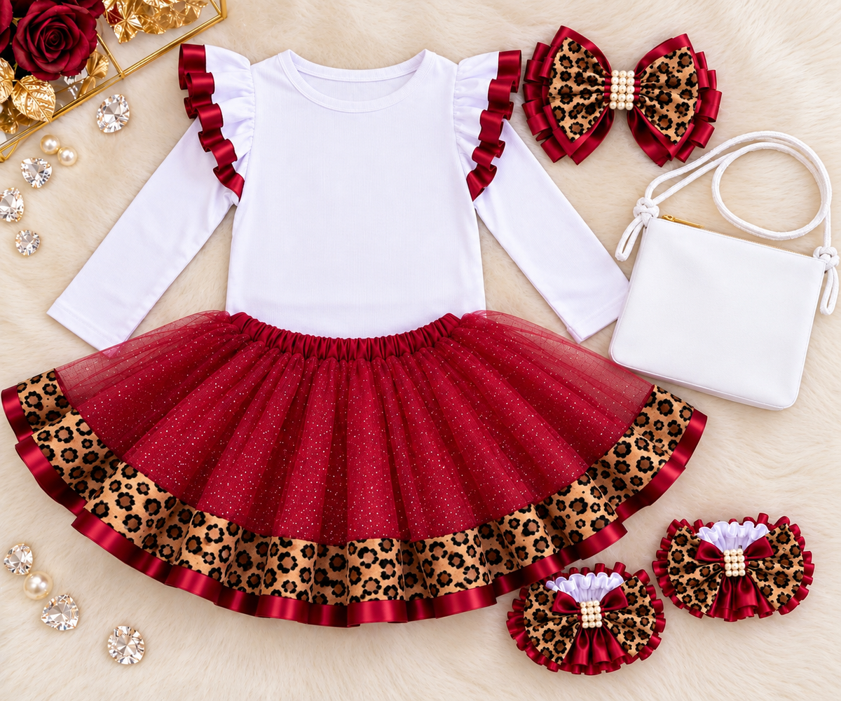 Cheetah Plaid Tutu Set Wine