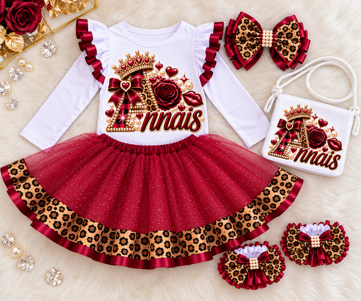 Cheetah Plaid Tutu Set Wine