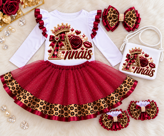 Cheetah Plaid Tutu Set Wine